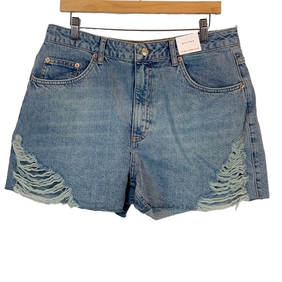 Top Shop A Line Ripped Denim Shorts - Medium Wash Blue - size 12 - Picture 1 of 6